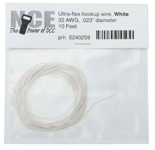 Ultraflex Hook-Up 32AWG .023 Diameter Wire -- White 10′ 3.05m, ALL, NCE Corporation 259