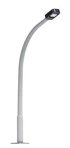 Street Lamp with Curved Concrete Mast, Rectangular Lamp -- White Light, 2-15/16′ 7.5cm, HO, Busch Gmbh & Co Kg 4125