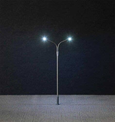 Double Whip-Style LED Street Light -- 3-15/16′ 10cm Tall, HO, Faller Gmbh 180201