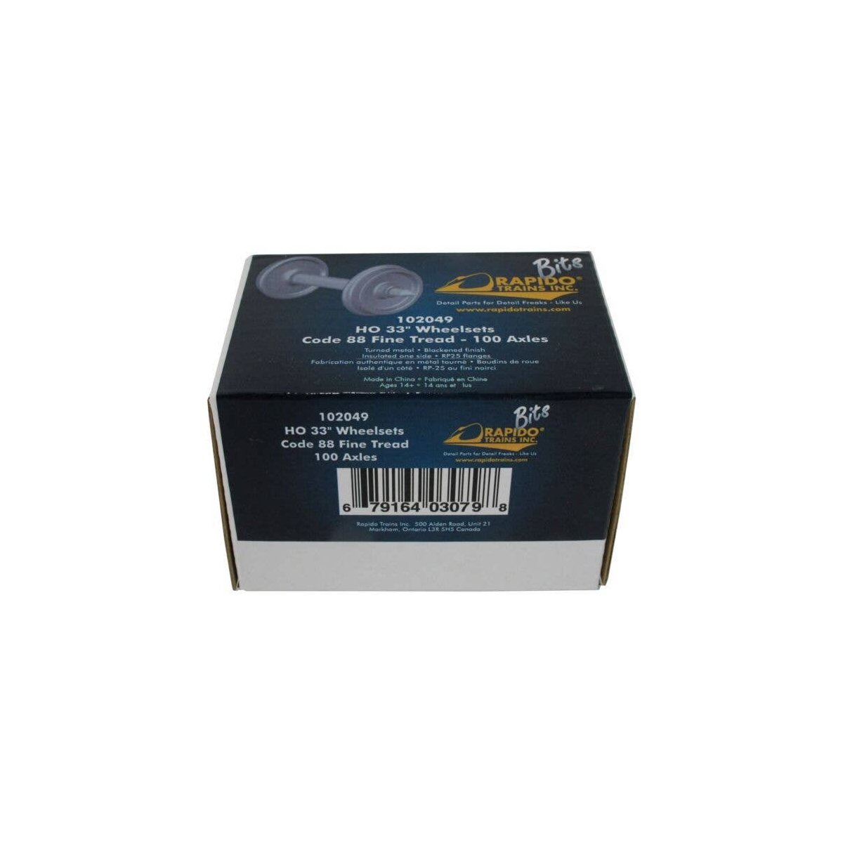 RP25 Metal Wheelsets, Code 88 Tread, Insulated One Side, 1.015` Axle Length -- 33` Diameter pkg(100), HO, Rapido Trains Inc 1020