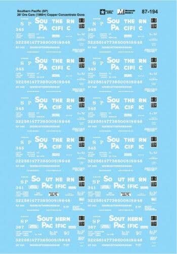 Railroad Decal Set -- Southern Pacific Ore Cars, 1960-1980, HO, Microscale Industries Inc 87194
