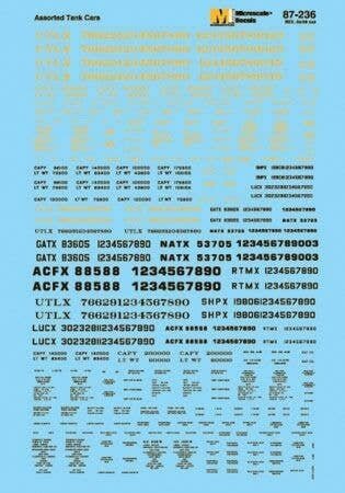 Assored Tank Cars -- Yellow and Black Lettering (1960s+), HO, Microscale Industries Inc 87236