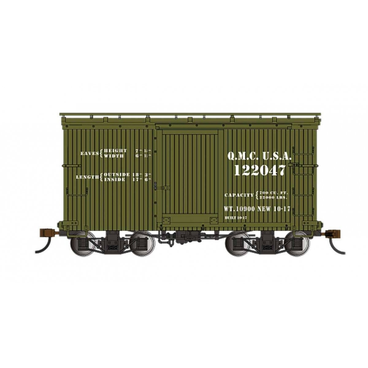 18′ Wood Boxcar with Murphy Roof 2-Pack - Ready to Run - Spectrum(R) -- U.S. Quartermaster 122047, 122105 (olive)