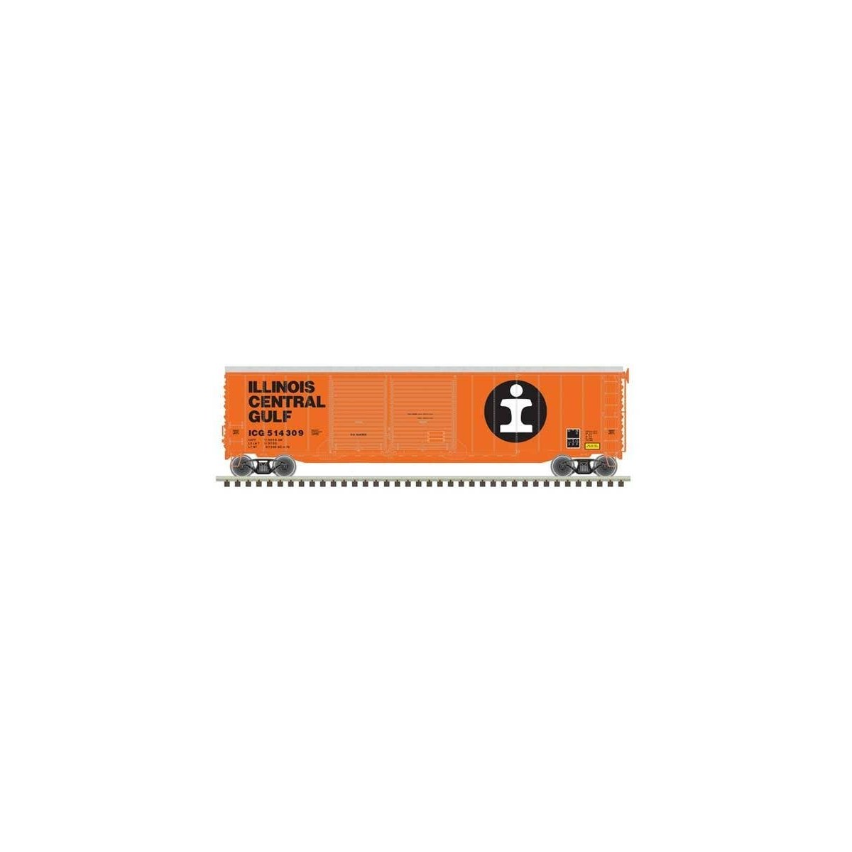 Postwar 50′ Double-Door Boxcar - Ready to Run - Master(R) -- Illinois Central Gulf 514309 (orange, white, black)