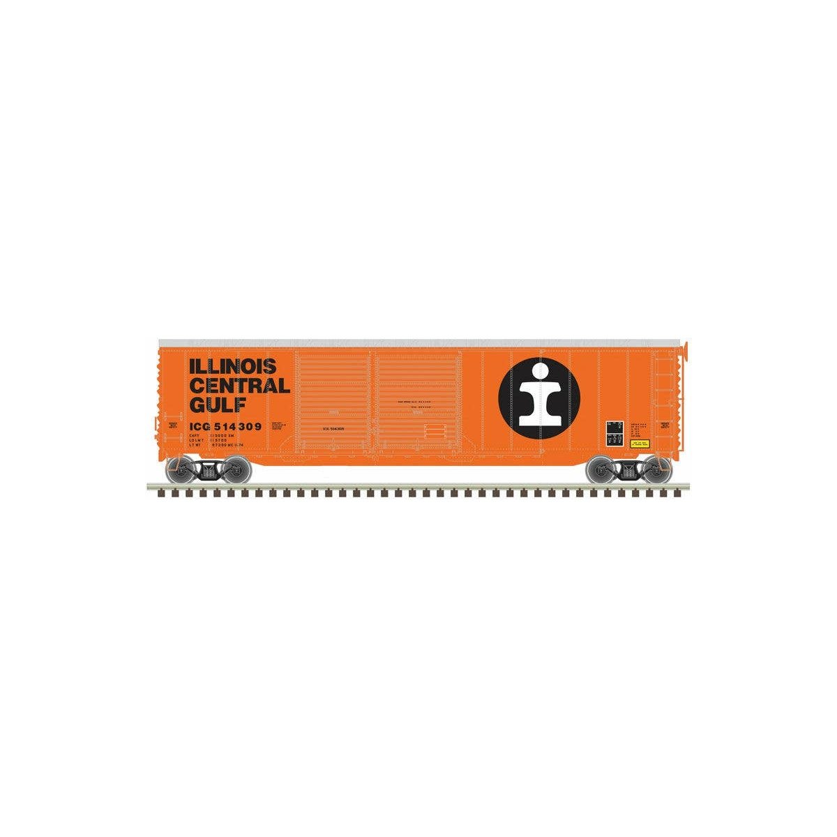 Postwar 50′ Double-Door Boxcar - Ready to Run - Master(R) -- Illinois Central Gulf 514430 (orange, white, black)