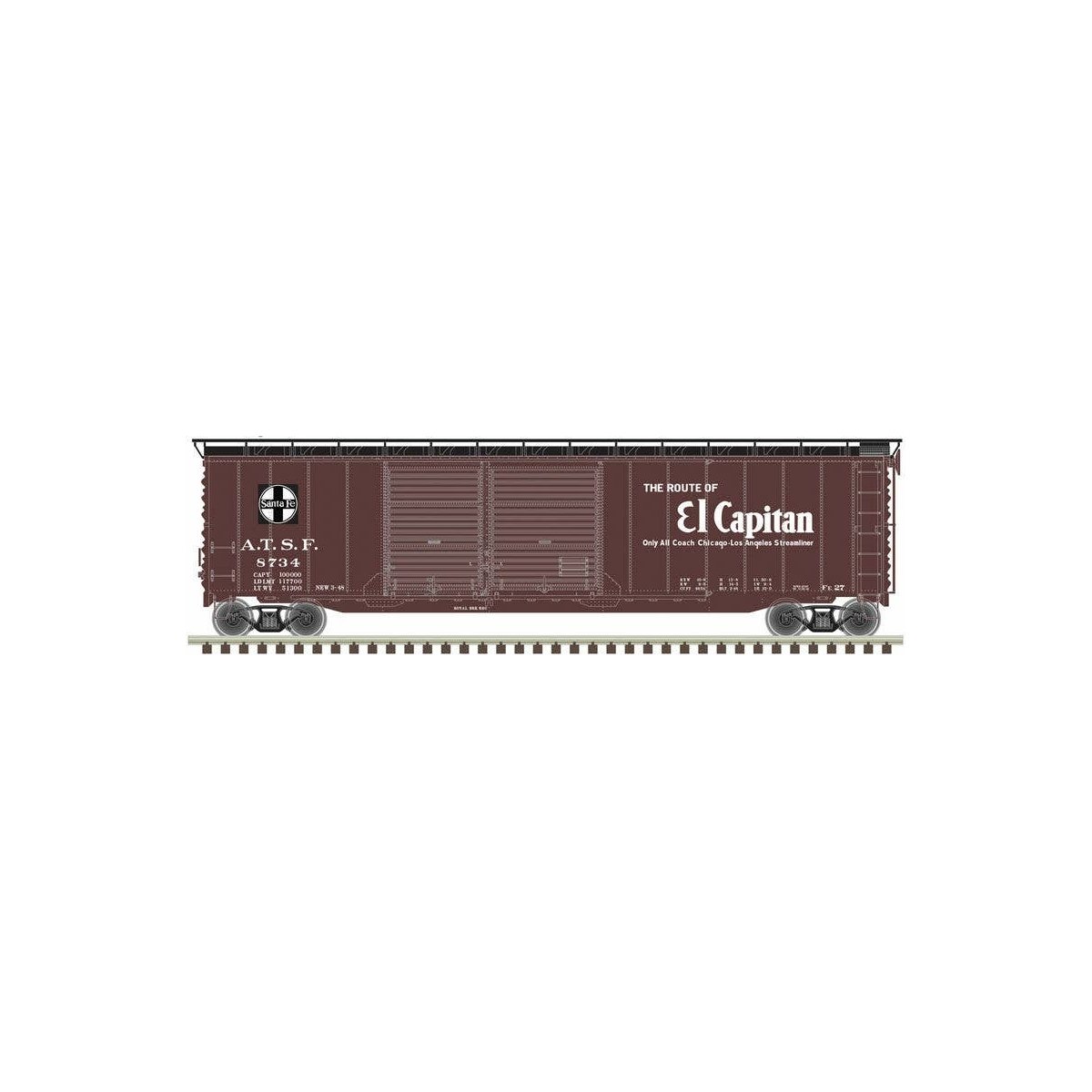 Postwar 50′ Double-Door Boxcar - Ready to Run - Master(R) -- Santa Fe 8666 (Boxcar Red, black, white, El Capitan)
