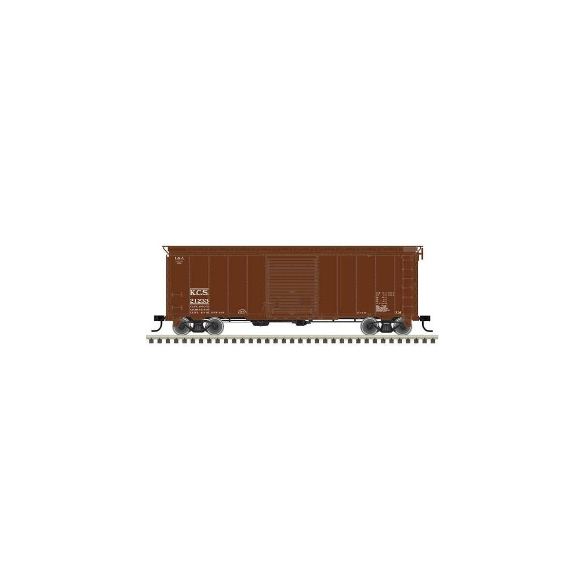 40′ Postwar Boxcar with 8′ Door - Ready to Run - Master(R) -- Kansas City Southern 21126 (Boxcar Red, white)