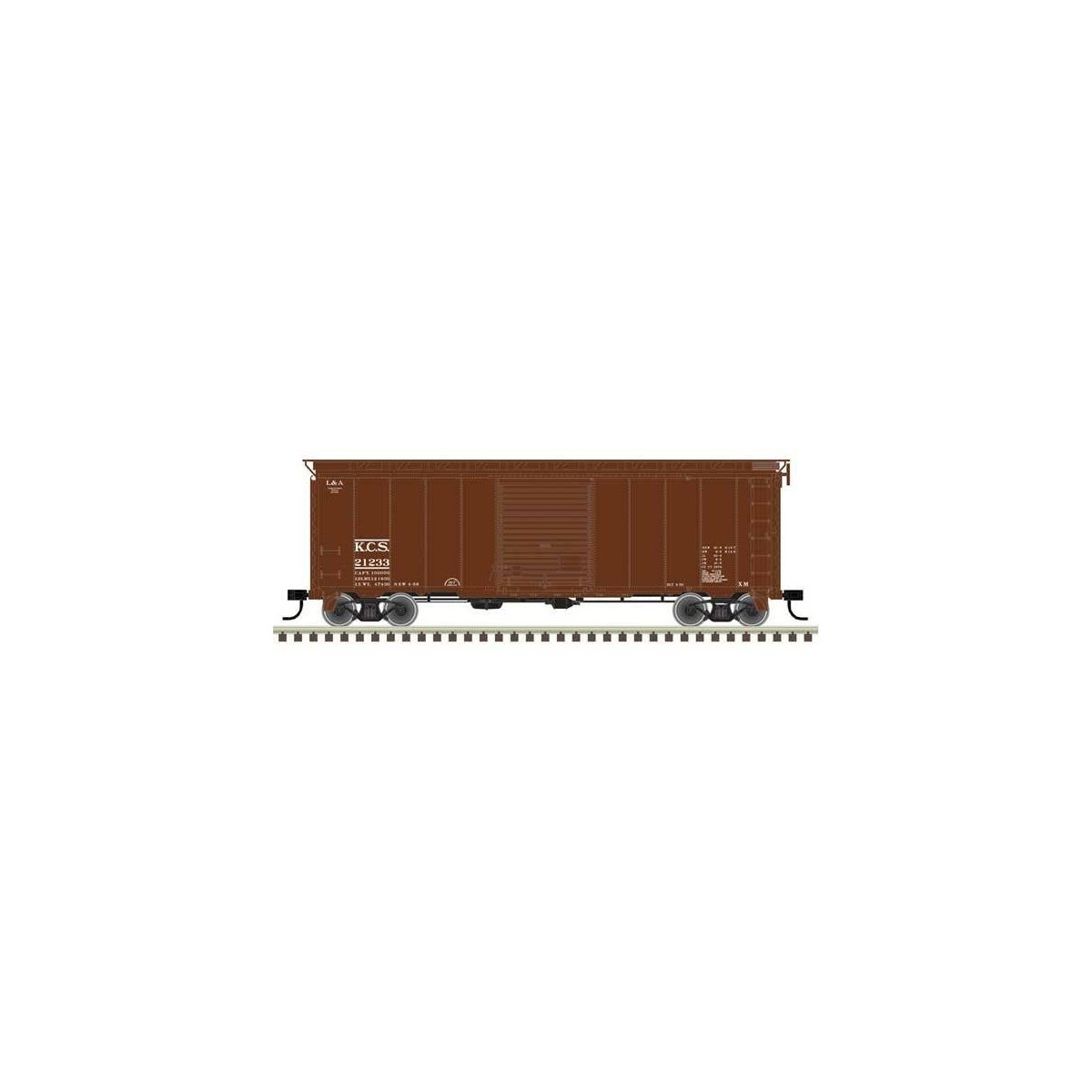 40′ Postwar Boxcar with 8′ Door - Ready to Run - Master(R) -- Kansas City Southern 21233 (Boxcar Red, white)