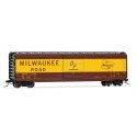 50′ Sliding-Door Boxcar with Roofwalk - Ready to Run -- Milwaukee Road 2118 (Boxcar Red, yellow, black Large Lettering), HO, R