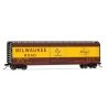 50′ Sliding-Door Boxcar with Roofwalk - Ready to Run -- Milwaukee Road 2149 (Boxcar Red, yellow, black Large Lettering)