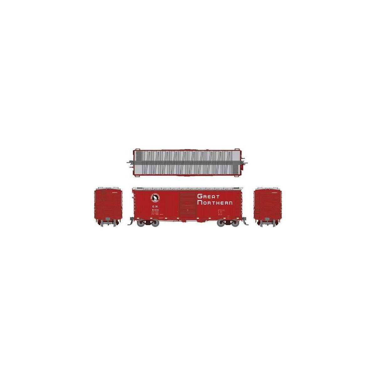 GN 40′ 12-Panel Boxcar w/Late Improved Dreadnaught Ends - Ready to Run -- Great Northern (Chinese Red, black, white)