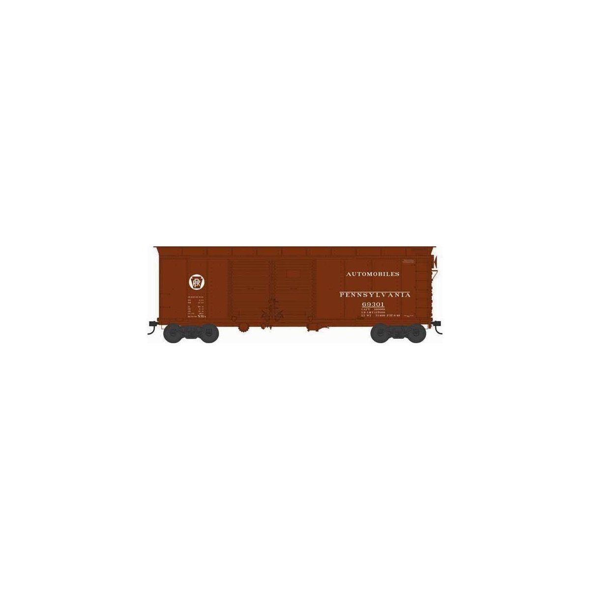 X31A Double-Door Round Flush Roof Boxcar - Ready to Run -- Pennsylvania Railroad 69301 (Blt. 6-34 Repack 9-49, Tuscan, Circle Ke