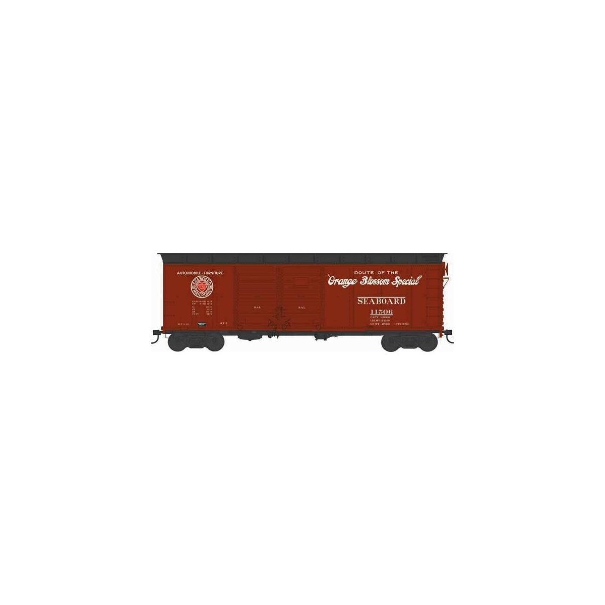 X31 Double-Door Round Flush Roof Boxcar - Ready to Run -- Seaboard Air Line 11506 (Blt. 4-40 Repack 3-50, Boxcar Red, Orange Blo