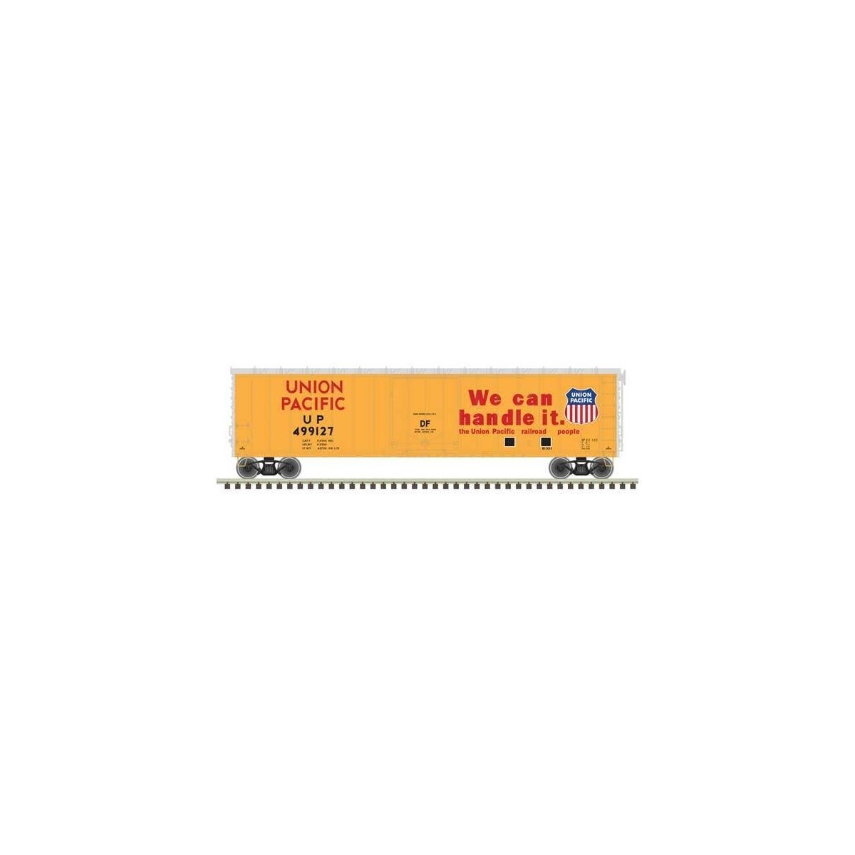 50′ Plug-Door Boxcar - Ready to Run - Master(R) -- Union Pacific 499194 (yellow, silver)
