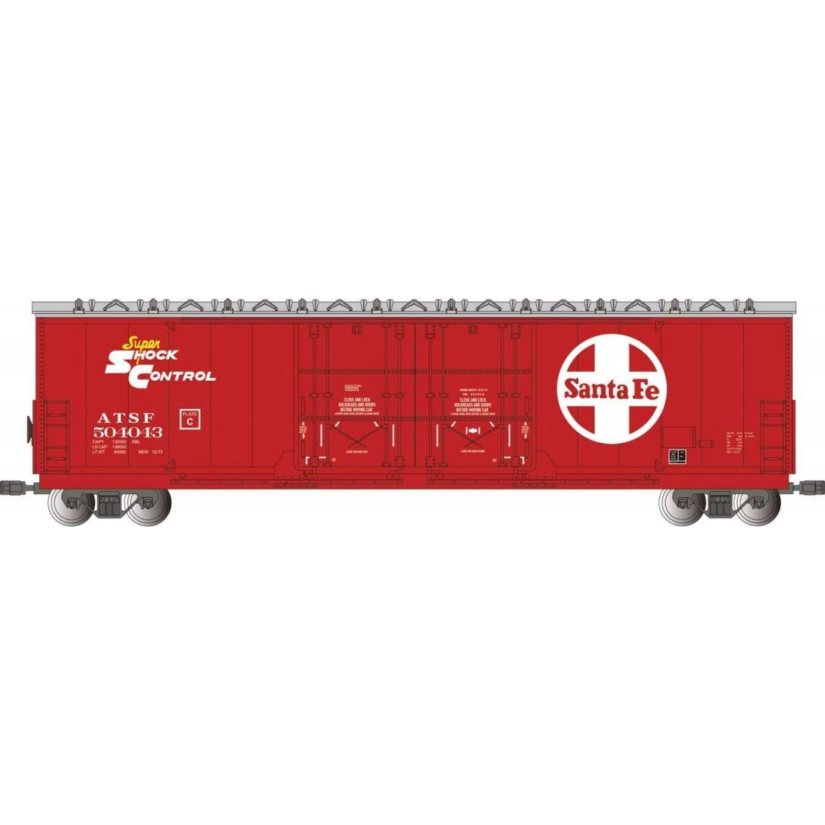 Evans 53Õ Double-Plug-Door Boxcar - Ready to Run -- Santa Fe 504043 (red, silver, white, Large Logo)
