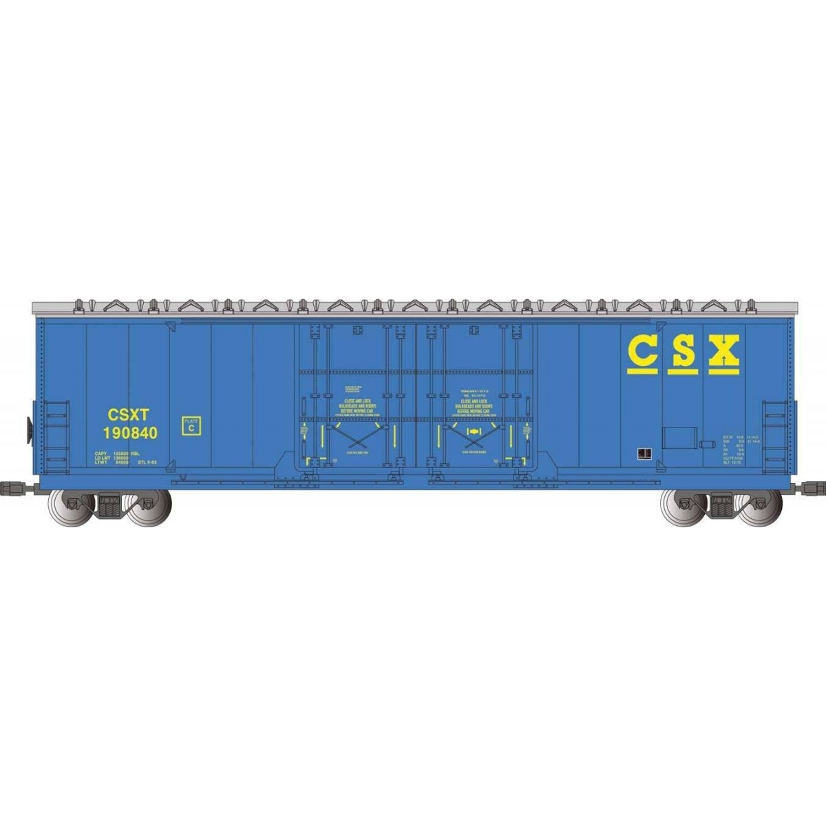 Evans 53Õ Double-Plug-Door Boxcar - Ready to Run -- CSX 190840 (blue, yellow)