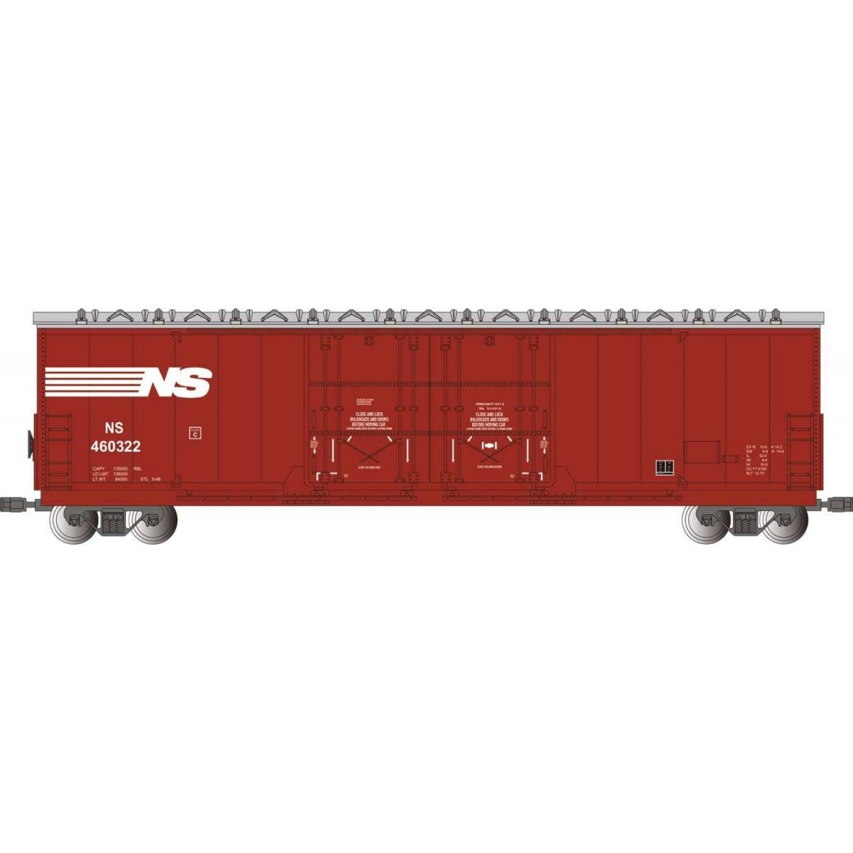 Evans 53Õ Double-Plug-Door Boxcar - Ready to Run -- Norfolk Southern 460322 (Boxcar Red, white)