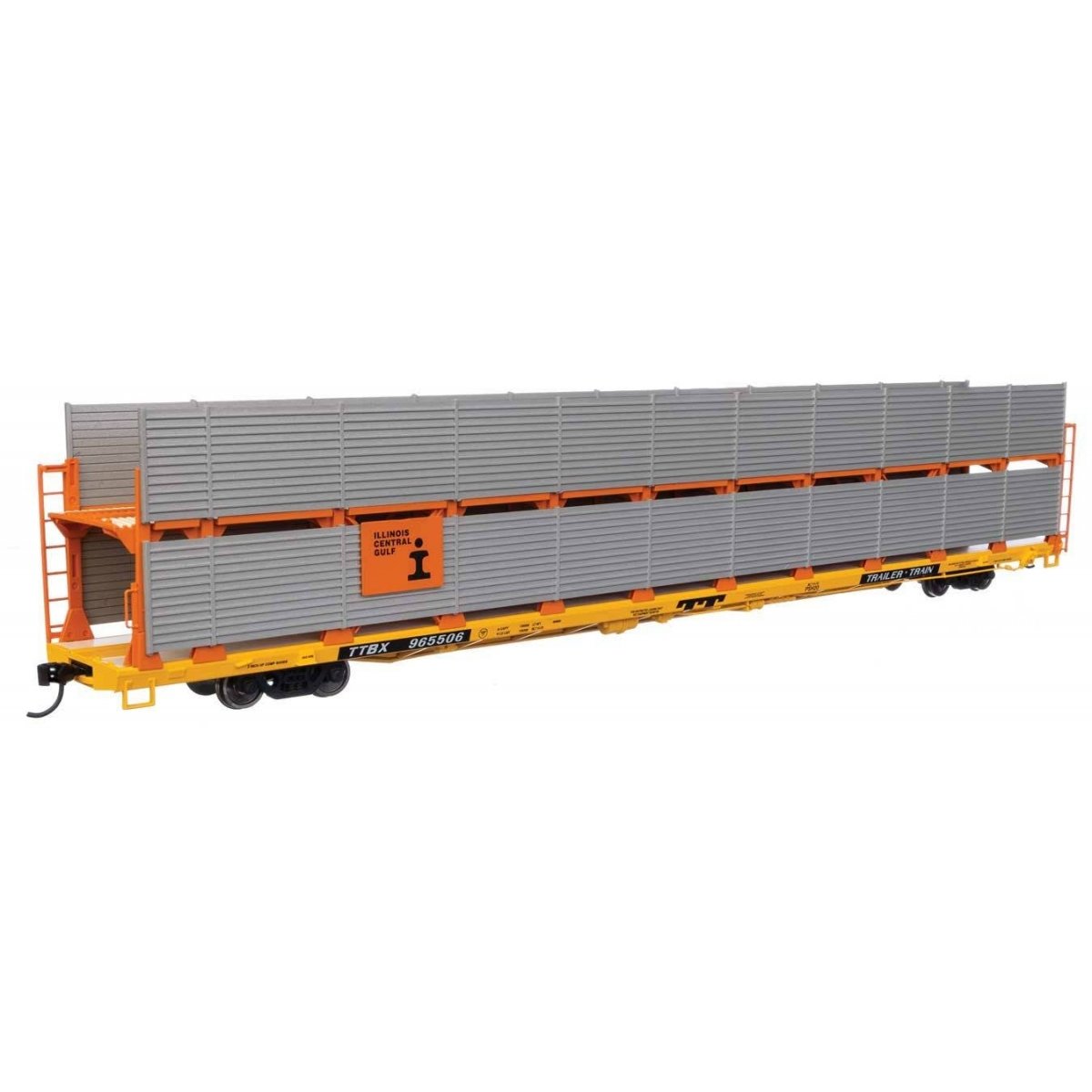 89′ Flatcar w/Bi-Level Shielded Auto Rack - Ready to Run -- Illinois Central Gulf Rack / Trailer-Train Flatcar TTBX 965506