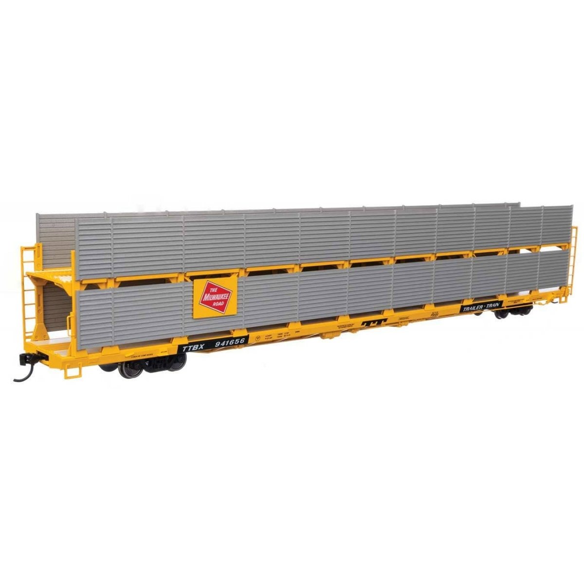 89′ Flatcar w/Bi-Level Shielded Auto Rack - Ready to Run -- Milwaukee Road Rack / Trailer-Train Flatcar TTBX 941656