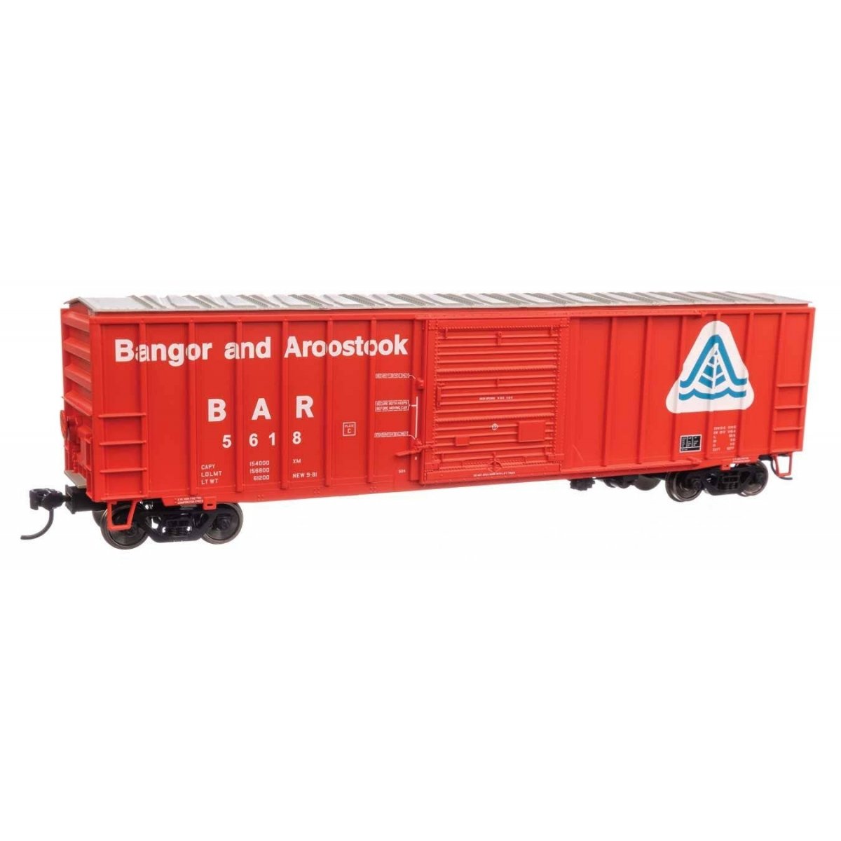 50′ ACF Exterior Post Boxcar - Ready to Run -- Bangor & Aroostook BAR 5618 (red, white)