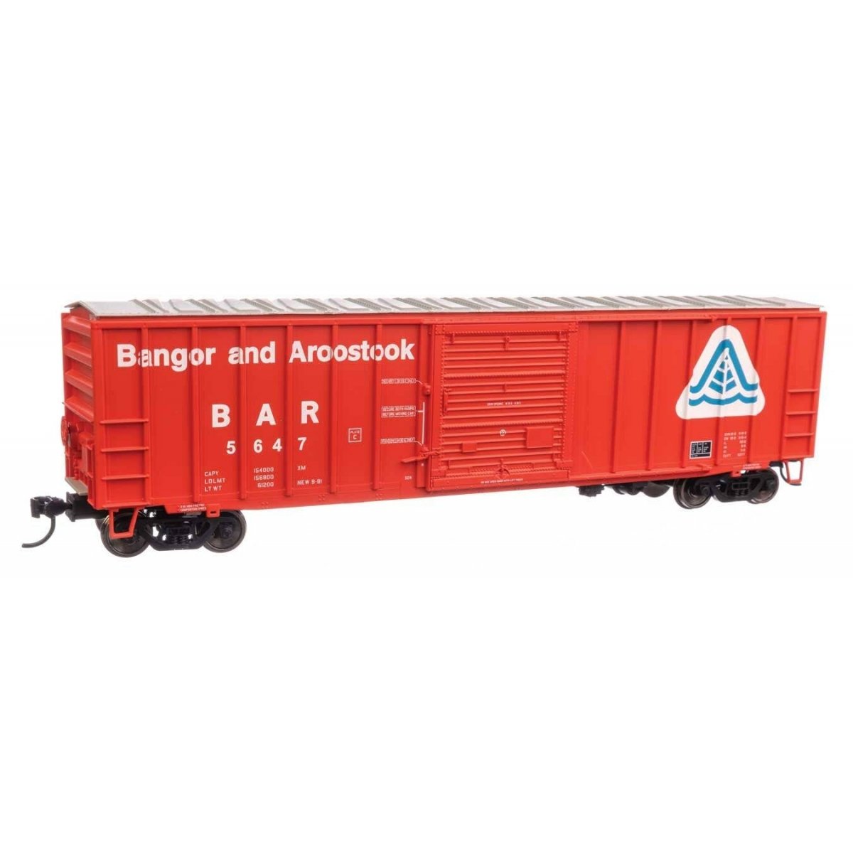 50′ ACF Exterior Post Boxcar - Ready to Run -- Bangor & Aroostook BAR 5647 (red, white)